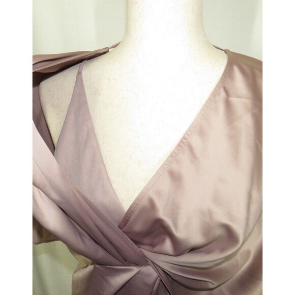 ASOS Dusty Rose Satin Asymmetric Draped Faux Wrap Front Split Midi Dress Size 12 - Picture 7 of 9